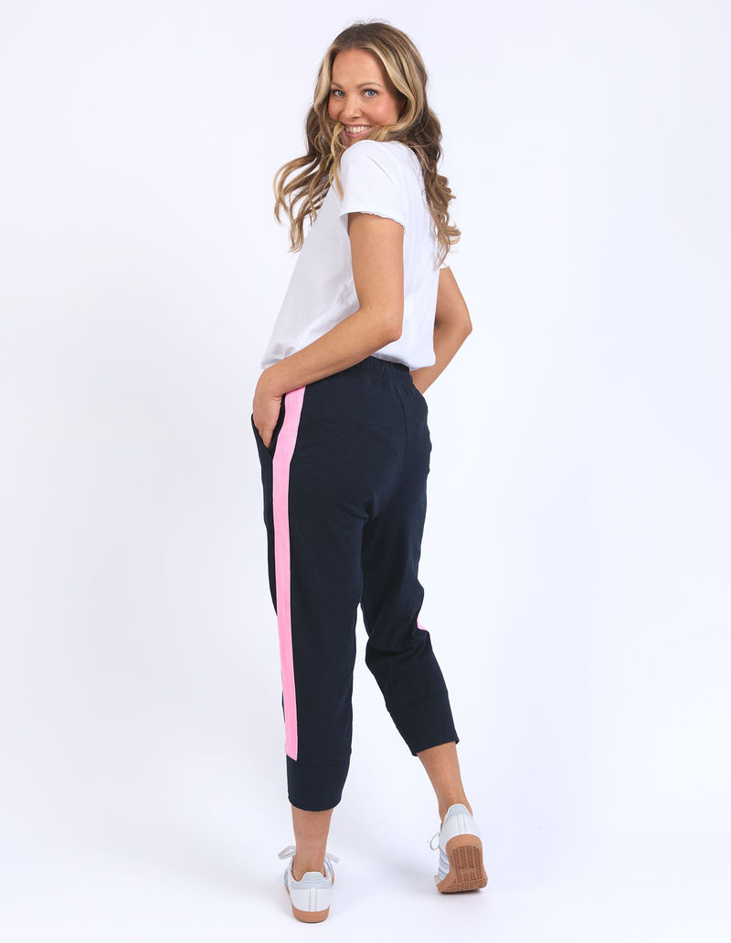 Brunch Pant - Side Tape - Navy with Neon Pink Tape