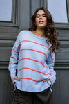 Charli Stripe Knit - Sky Blue/Cosy Coral Stripe