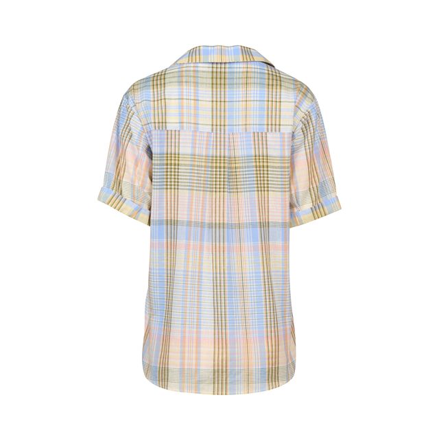 Dropped Shoulder Shirt with Rounded Hem - Blue Check