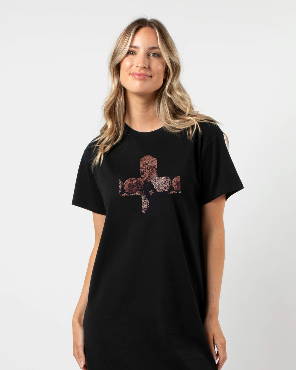 Maxie T-Shirt Dress Dusty Rose - Black