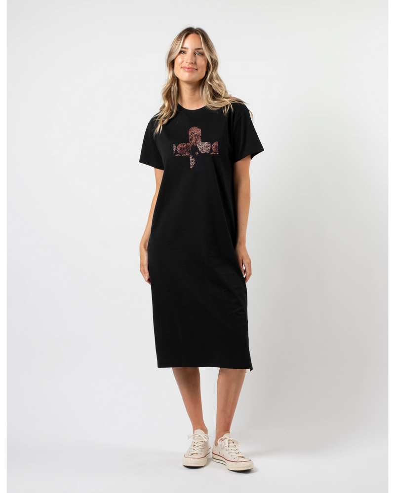 Maxie T-Shirt Dress Dusty Rose - Black