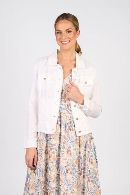Linen Jacket with Frayed Seams - White