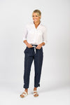 Relaxed Leg Ankle Grazer Pant with Contrast Trim & Stitching - Ink