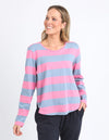 Spritz Stripe L/S Tee - Geranium Pink/Steel Blue Stripe