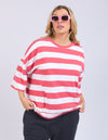 Mazie Block Stripe Sweat - Watermelon Crush & White Stripe