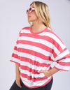 Mazie Block Stripe Sweat - Watermelon Crush & White Stripe