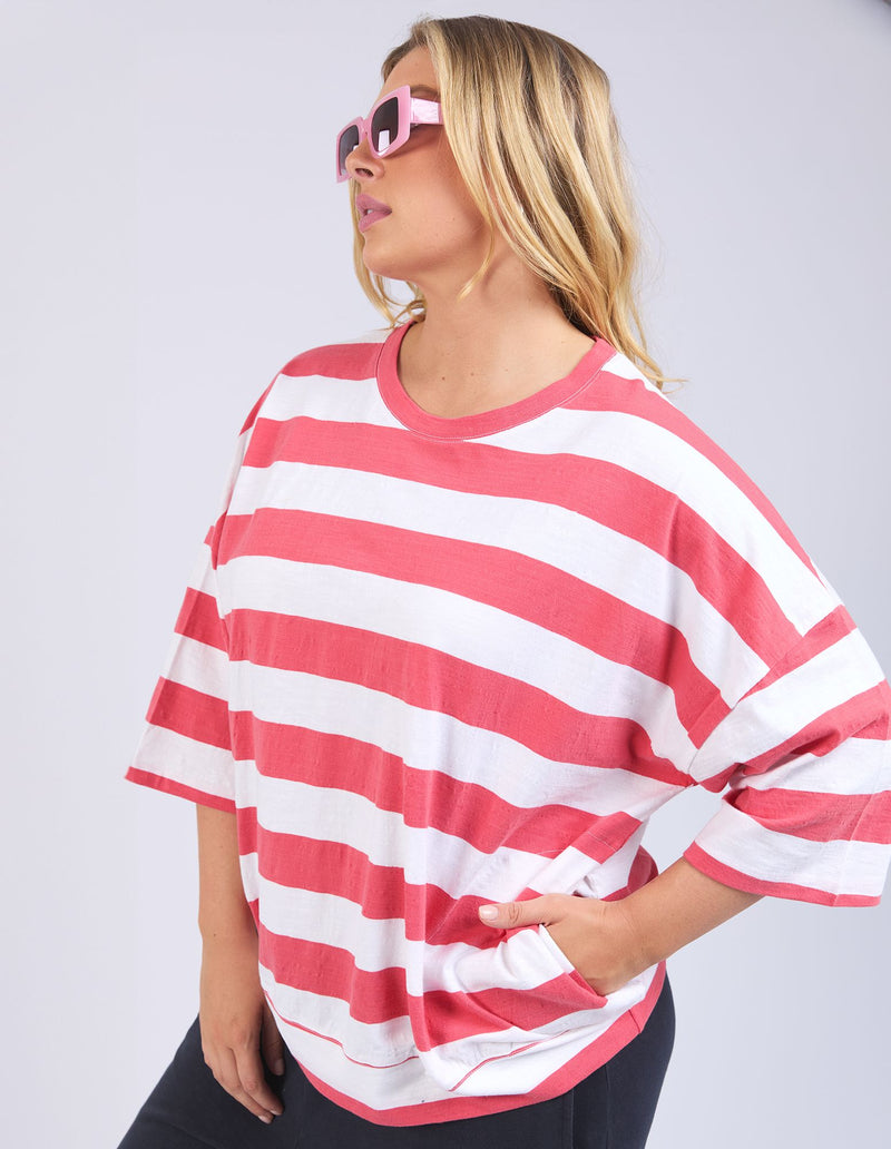 Mazie Block Stripe Sweat - Watermelon Crush & White Stripe