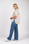 Dropped Shoulder Shirt with Rounded Hem - Blue Check