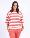 Mazie Block Stripe Sweat - Watermelon Crush & White Stripe