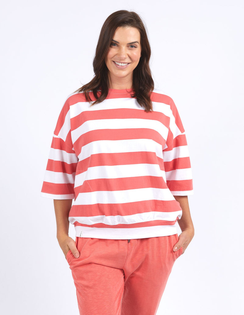 Mazie Block Stripe Sweat - Watermelon Crush & White Stripe