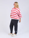 Mazie Block Stripe Sweat - Watermelon Crush & White Stripe