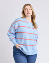 Charli Stripe Knit - Sky Blue/Cosy Coral Stripe