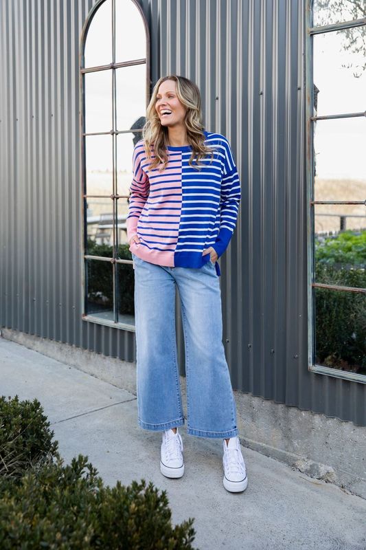 Louise Spliced Knit - Deep Blue/Pink Blush