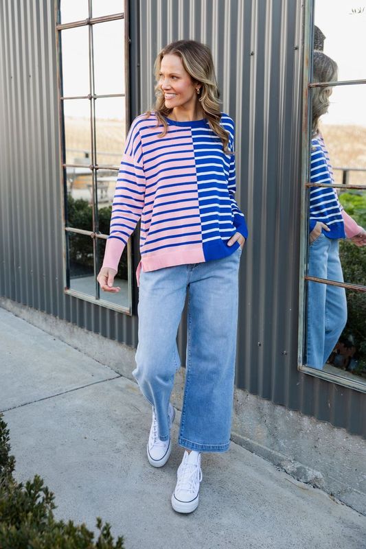 Louise Spliced Knit - Deep Blue/Pink Blush