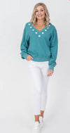 THEA V-NECK TEAL STARS SWEATER