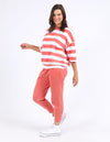 Mazie Block Stripe Sweat - Watermelon Crush & White Stripe