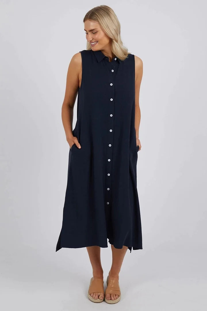 Cara Sleeveless Shirt Dress / Navy