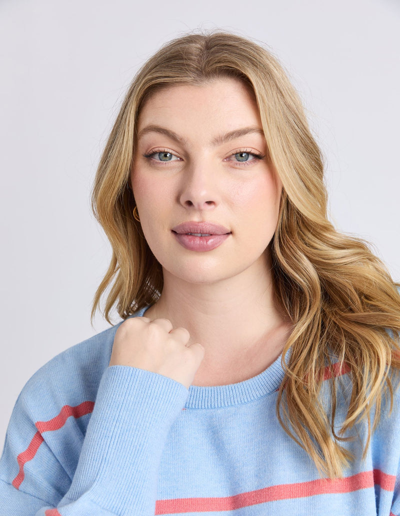 Charli Stripe Knit - Sky Blue/Cosy Coral Stripe