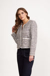 Collarless Short Jacket with Trim Detail - Galaxy