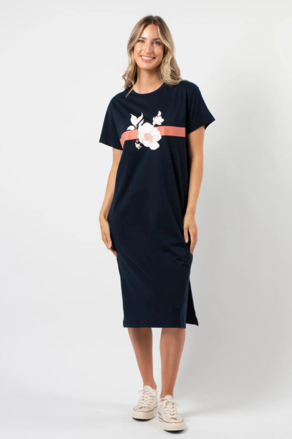 MAXIE T-SHIRT DRESS NAVY ROSE