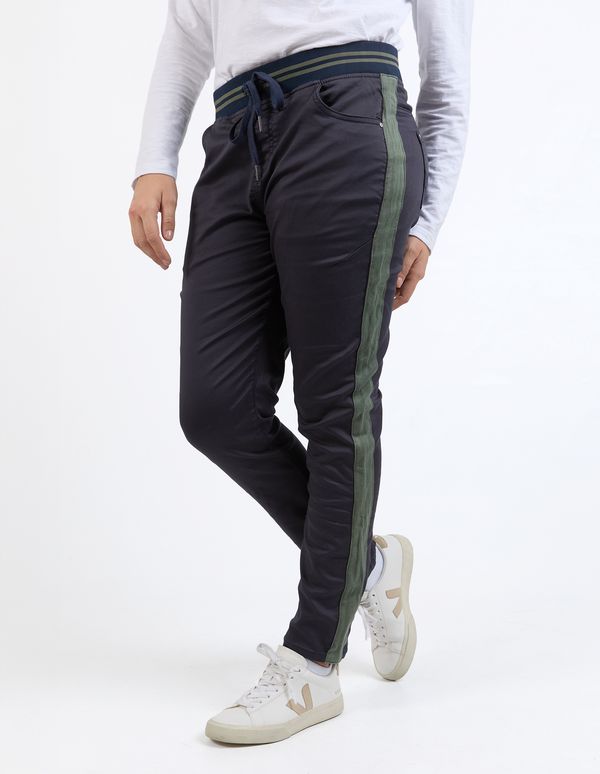 Margo Jogger w Side Tape - Navy with Khaki Tape