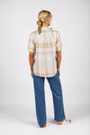 Dropped Shoulder Shirt with Rounded Hem - Blue Check