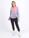 Spritz Stripe L/S Tee - Geranium Pink/Steel Blue Stripe