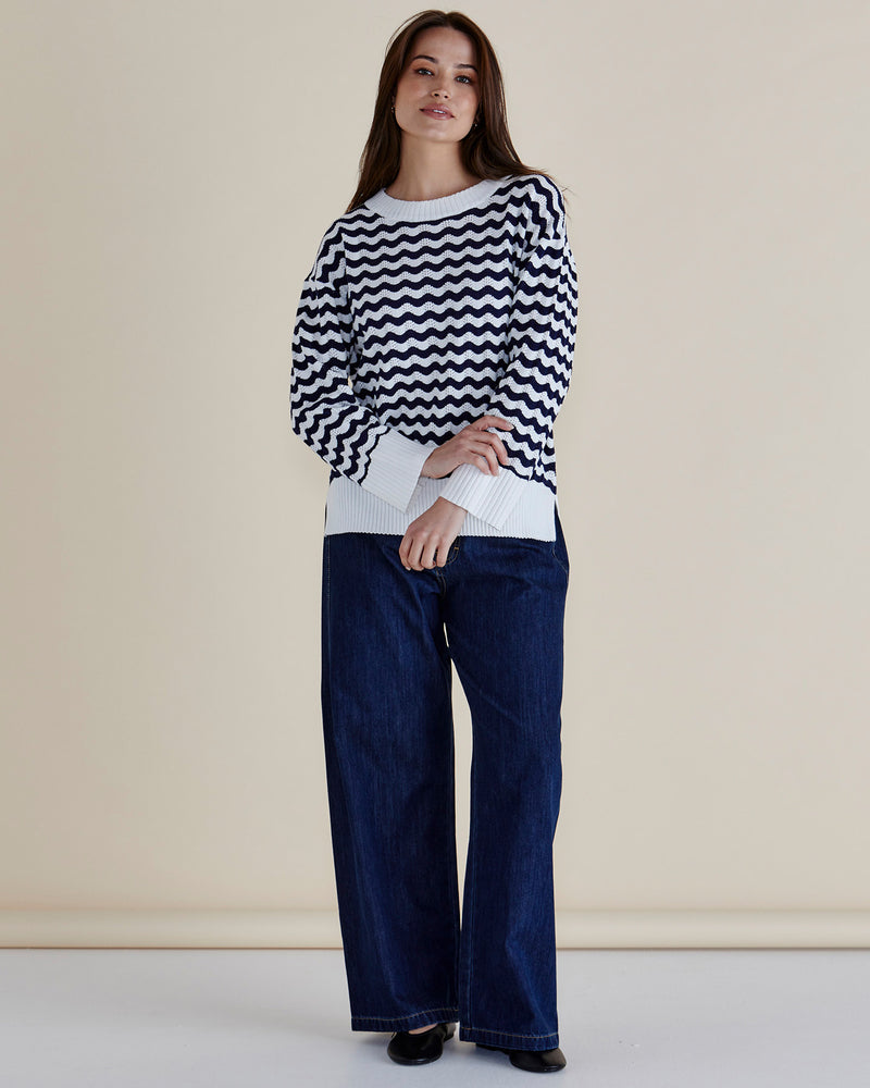 Ember Knit - Navy Wave Stripe