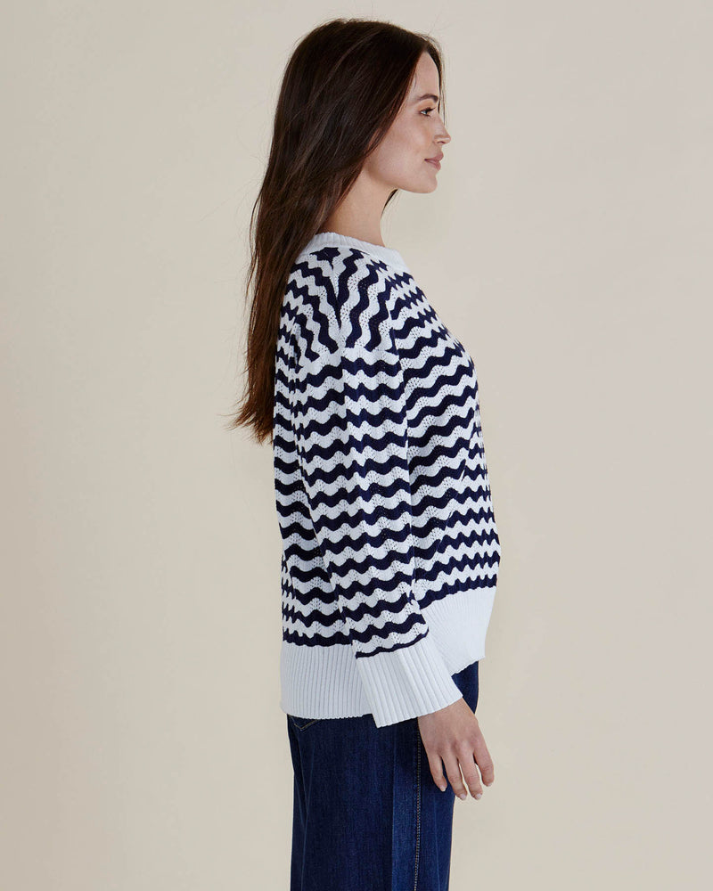 Ember Knit - Navy Wave Stripe