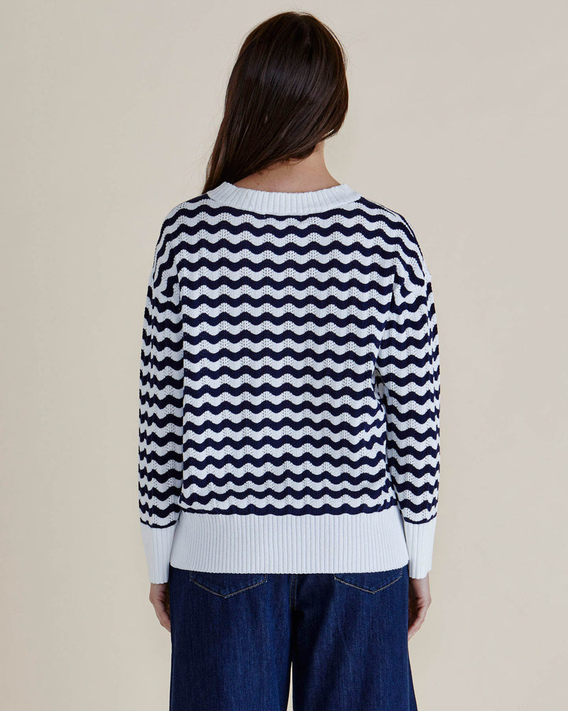 Ember Knit - Navy Wave Stripe