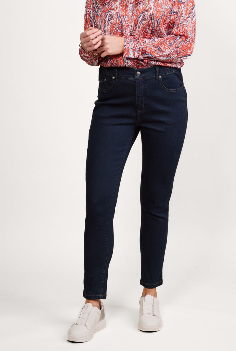 Skinny Leg Ankle Grazer, Slim Hip and Thigh Jean with Side Waist Elastic - Indigo Denim