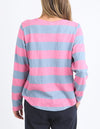 Spritz Stripe L/S Tee - Geranium Pink/Steel Blue Stripe